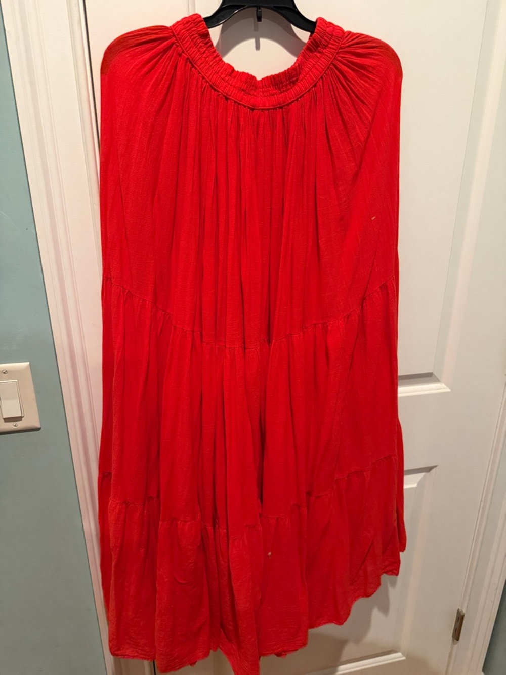 Bright Red Tiered Maxi Skirt with Smocked Waist